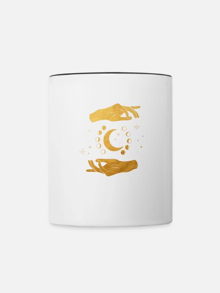 Mondphasen mit goldenen Händen, spiritual, magisch - Tasse zweifarbig - Weiß/Schwarz