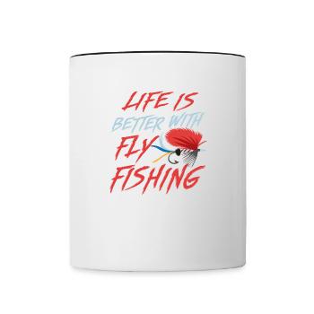 Life With Fly Fishing Angler Fisherman Nature - Contrasting Mug - white/black - Front