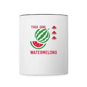 Fille aime les melons Fruits de pastèque d'été - Mug contrasté - blanc/noir - Devant