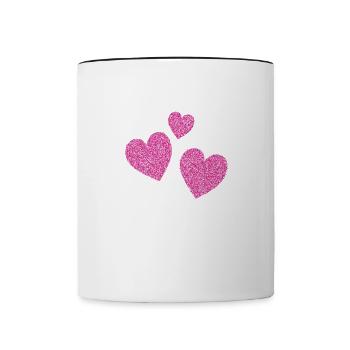 3 cœurs roses scintillants coeur - Mug contrasté - blanc/noir - Devant