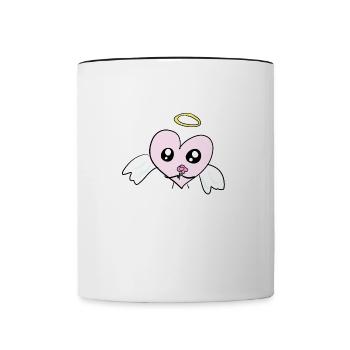 angel heart pink cartoon flower - Contrasting Mug - white/black - Front