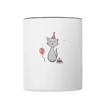 Birthday Party Cat Celebration Cake - Contrasting Mug - white/black - Front
