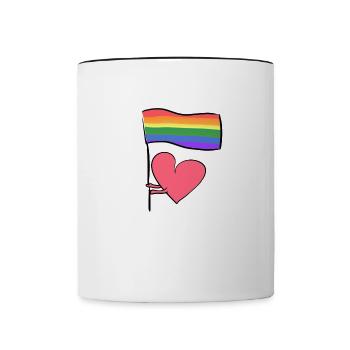 lgbt flag love heart symbol human rights - Contrasting Mug - white/black - Front