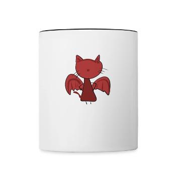 chat maléfique dessin animé diable rouge - Mug contrasté - blanc/noir - Devant