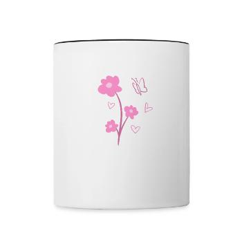 flowers symbol plant nature butterfly pink - Contrasting Mug - white/black - Front