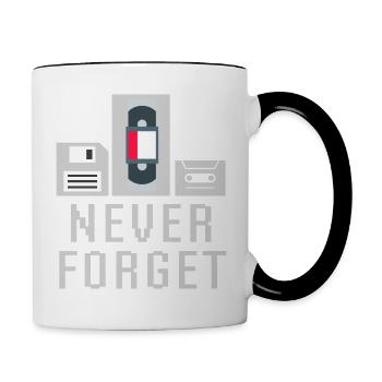 Never Forget Floppy Disk Video Tape Cassette Tech - Contrasting Mug - white/black - Right
