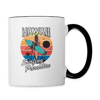 Hawaii Surf Girl retro Design - Tasse zweifarbig - Weiß/Schwarz - Rechts