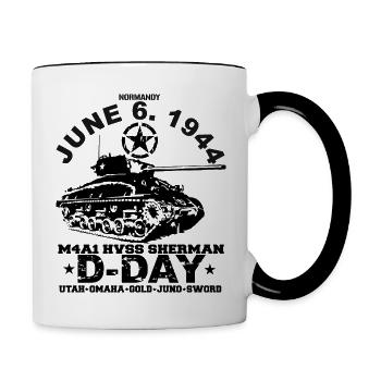 D Day Vetarans Day m4a1 hvss Sherman - Mug contrasté - blanc/noir - Droite