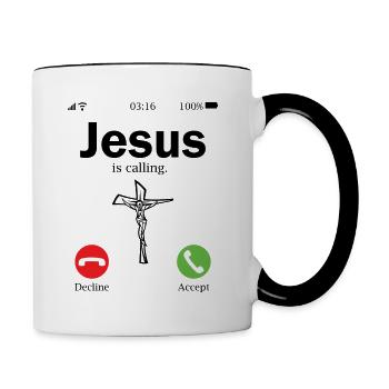 Jesus calls and I must follow Christians pilgrims - Contrasting Mug - white/black - Right