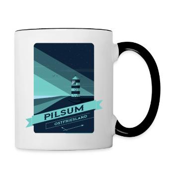 Pilsumer Leuchtturm - Tasse zweifarbig - Weiß/Schwarz - Rechts