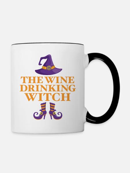 Die Wein trinkende Hexe - Tasse zweifarbig - Weiß/Schwarz