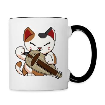Le chat joue à la vielle à roue - Mug contrasté - blanc/noir - Droite