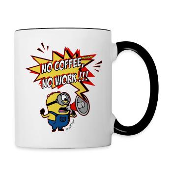 Minions No Coffee No Work!!! - Tasse zweifarbig - Weiß/Schwarz - Rechts
