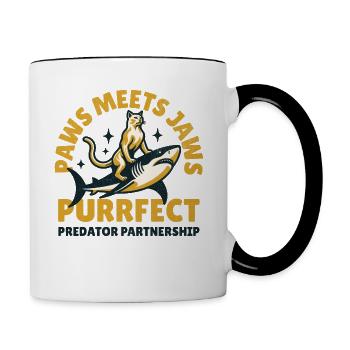 The unexpected duet of cat & shark! - Contrasting Mug - white/black - Right