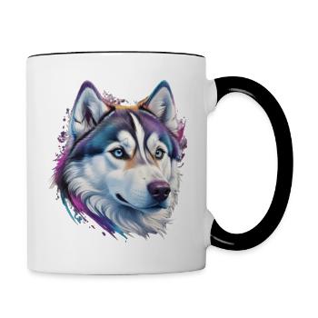 Tête de husky - Mug contrasté - blanc/noir - Droite