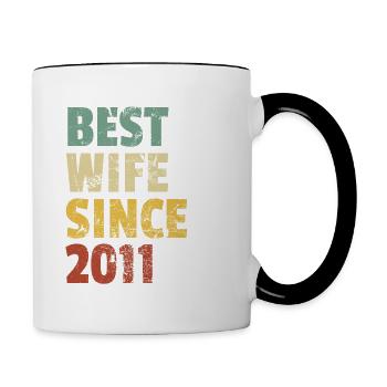 Best Wife Since 2011 Funny Anniversary Birthday - Contrasting Mug - white/black - Right
