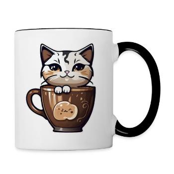 Niedliche Kaffee Katze - Tasse zweifarbig - Weiß/Schwarz - Rechts