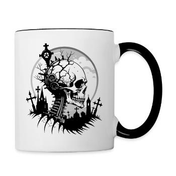 Cemetery Skull // Totenkopf Friedhof / Tod FS0110 - Tasse zweifarbig - Weiß/Schwarz - Rechts
