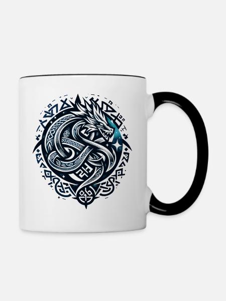 Keltische Drachenmajestät - Tasse zweifarbig - Weiß/Schwarz