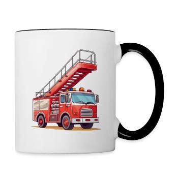Véhicule à échelle tournante des pompiers - Mug contrasté - blanc/noir - Droite