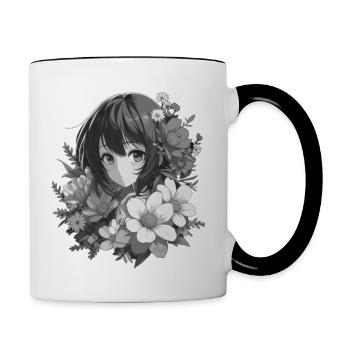 Mädchen mit Blumen 🌸 - 2 - Tasse zweifarbig - Weiß/Schwarz - Rechts