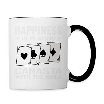 Glück beim Spielen von Canasta mit den Mädchen | Canasta - Tasse zweifarbig - Weiß/Schwarz - Rechts