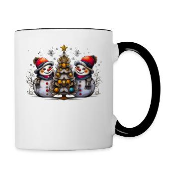 Peinture moderne de bonhommes de neige colorés - Mug contrasté - blanc/noir - Droite