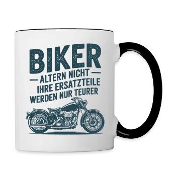 Biker altern nicht - Spruch - Tasse zweifarbig - Weiß/Schwarz - Rechts