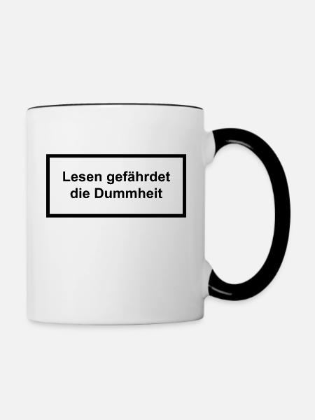 Lesen gefährdet die Dummheit - Tasse zweifarbig - Weiß/Schwarz