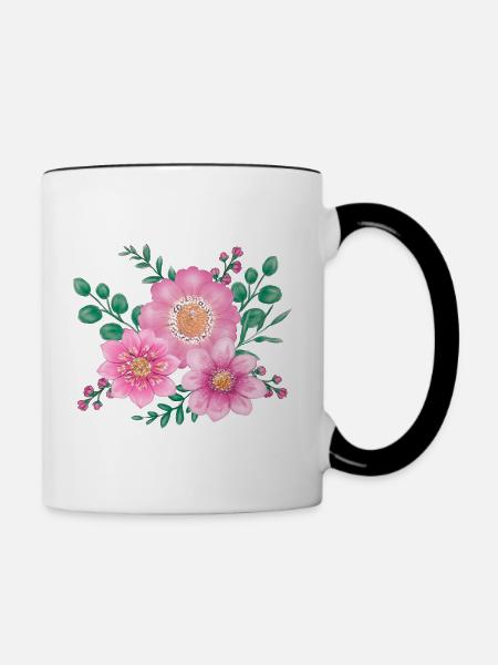Blüten - Tasse zweifarbig - Weiß/Schwarz