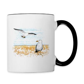Seagulls, beach, sea - Contrasting Mug - white/black - Right