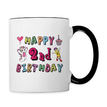 Happy 2nd birthday. 2 years childbirth - Contrasting Mug - white/black - Right