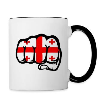 Poing drapeau de Géorgie - Mug contrasté - blanc/noir - Droite