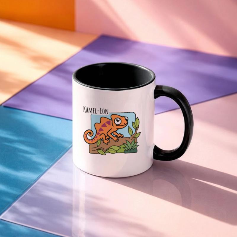 Ist ein Kamel-Eon ein Kamel oder ein Chameleon? Tasse zweifarbig
