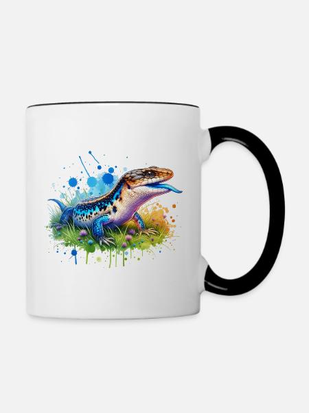 Blauzungenskink Geschenk - Tasse zweifarbig - Weiß/Schwarz