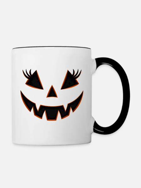 Kürbisgesicht mit Orange Rand - Tasse zweifarbig - Weiß/Schwarz