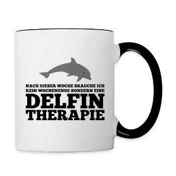 Ich brauche eine Delfintherapie - Tasse zweifarbig - Weiß/Schwarz - Rechts