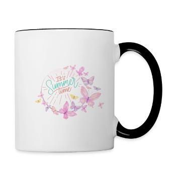 Schmetterlinge Blumen Sommer Urlaubszeit - Tasse zweifarbig - Weiß/Schwarz - Rechts