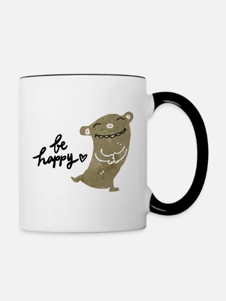 Be Happy Lustiges Tier - Tasse zweifarbig - Weiß/Schwarz