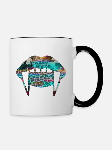 Groovy Vampirelips Leopard turquoise - Tasse zweifarbig - Weiß/Schwarz