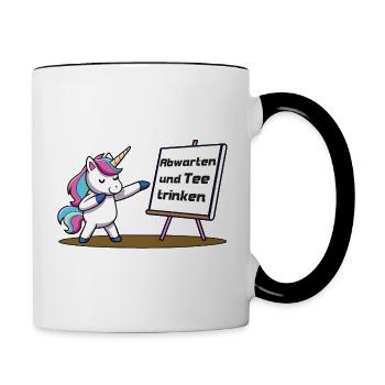 Abwarten und Tee trinken - Einhorn - Tasse zweifarbig - Weiß/Schwarz - Rechts