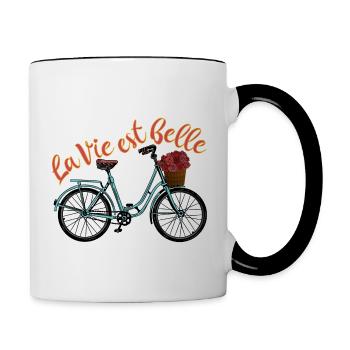 La Vie Est Belle - Das Leben ist schön Französisch - Tasse zweifarbig - Weiß/Schwarz - Rechts