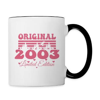 21. Jahrestag 2003 Frau Geschenk | Jahrgang 2003 - Tasse zweifarbig - Weiß/Schwarz - Rechts