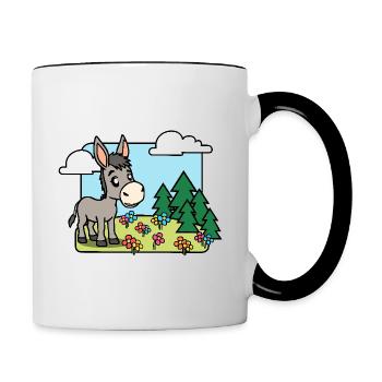 Le petit âne est heureux ! Les fleurs fleurissent si magnifiquement ! - Mug contrasté - blanc/noir - Droite