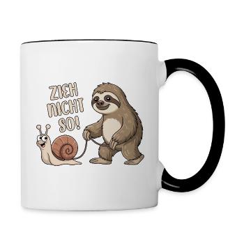Zieh nicht so - Schnecke und Faultier - Tasse zweifarbig - Weiß/Schwarz - Rechts