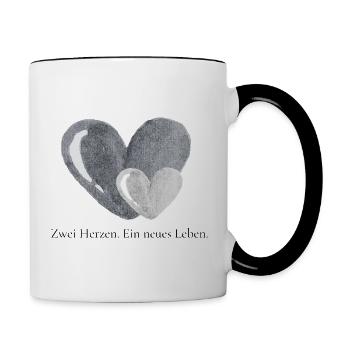 Zwei Herzen, ein Anfang voller Liebe - Tasse zweifarbig - Weiß/Schwarz - Rechts