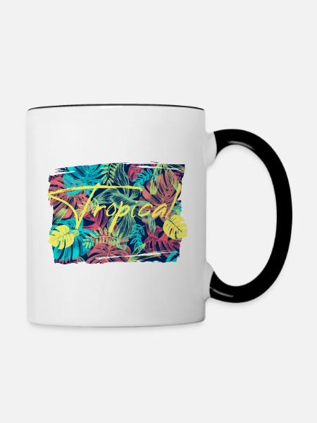 Tropische Blätter - Tasse zweifarbig - Weiß/Schwarz