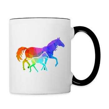Stute mit Fohlen - Tasse zweifarbig - Weiß/Schwarz - Rechts
