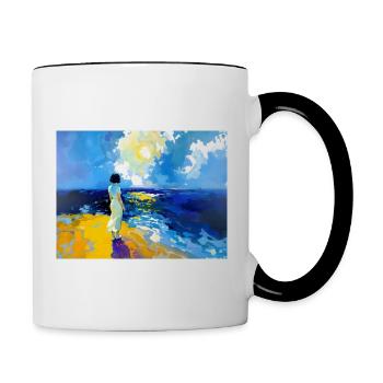 Mom on the beach - Contrasting Mug - white/black - Right