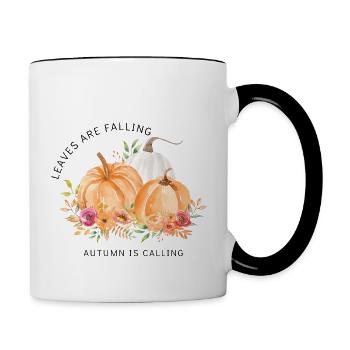 Leaves are Falling - Autum is calling - Tasse zweifarbig - Weiß/Schwarz - Rechts